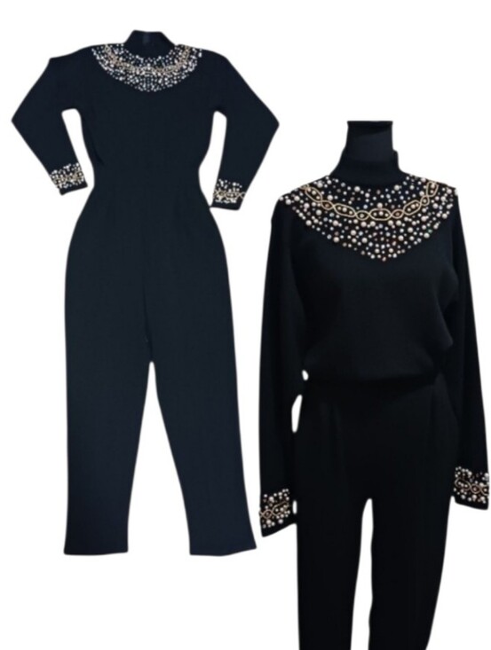 Vintage Pants - VTG Antonella Preve Embellished Sweater Jumpsuit